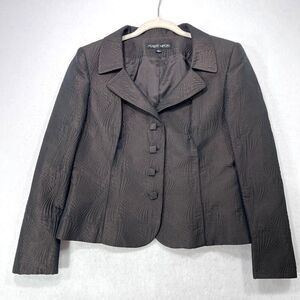 Albert Nipon Blazer Women 14 Brown Short Formal Career Embossed Evening Work Y2K